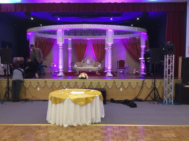 Empty chairs and tables in banquet hall