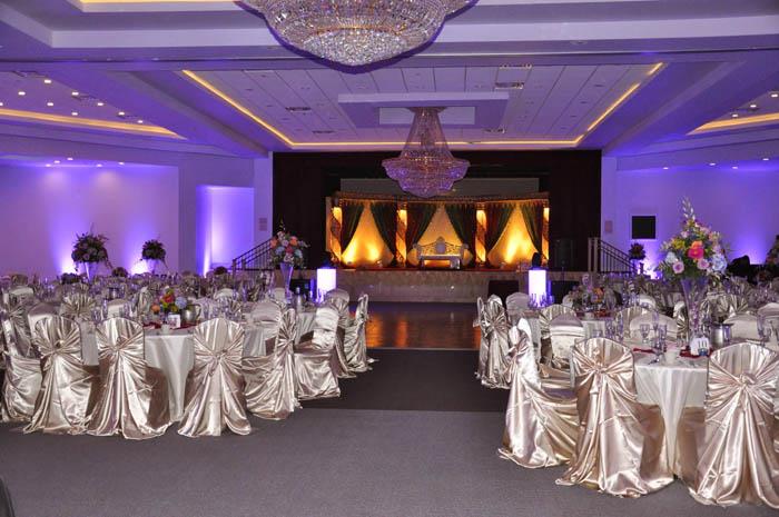 Empty chairs and tables in banquet hall