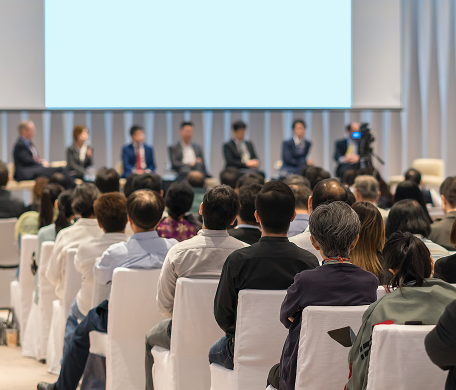 Empty chairs and tables in banquet hall